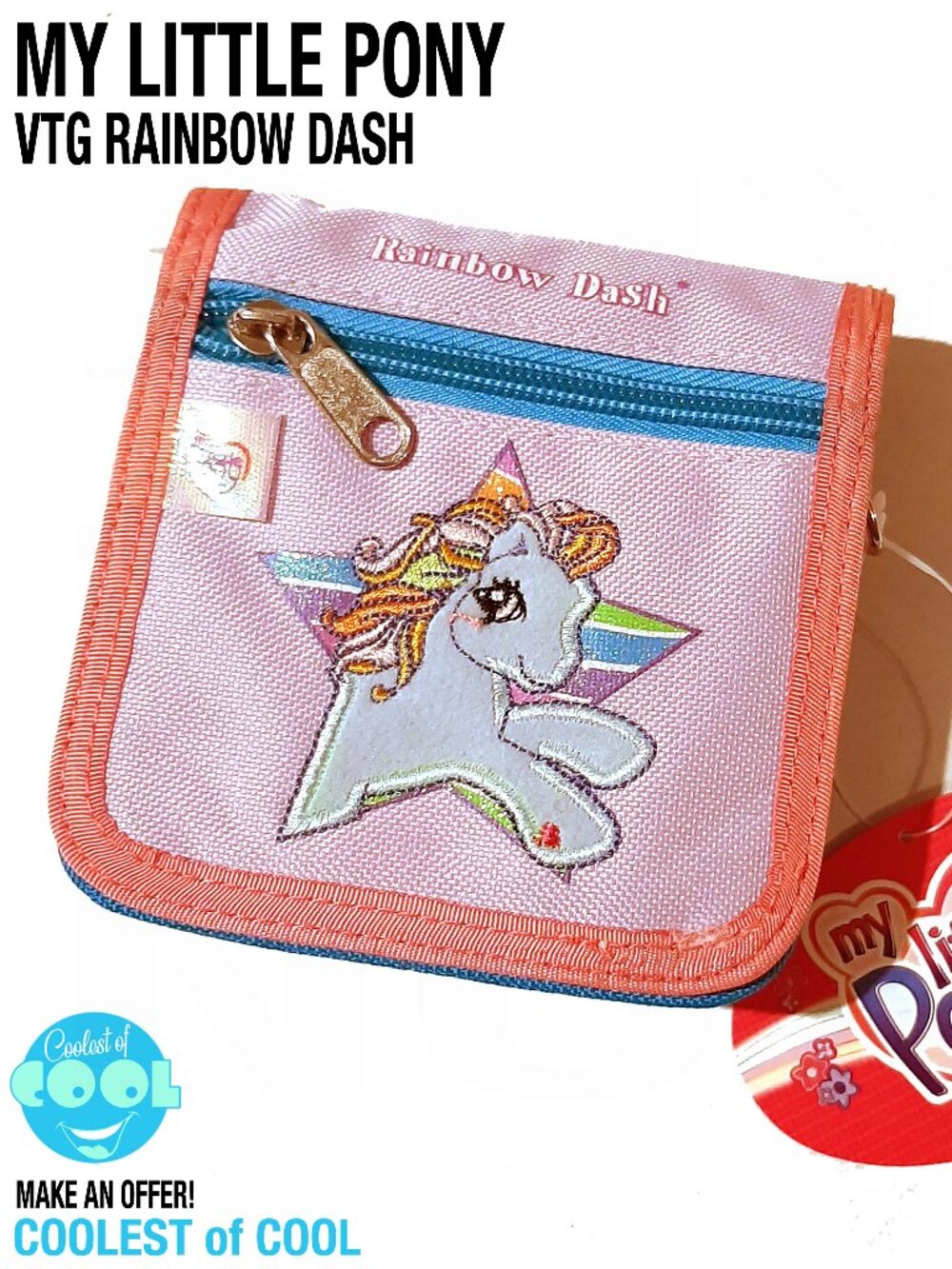 Vintage y2k My Little Pony RAINBOW DASH Coin Purse bag wallet 5" x 5" NOS w tags